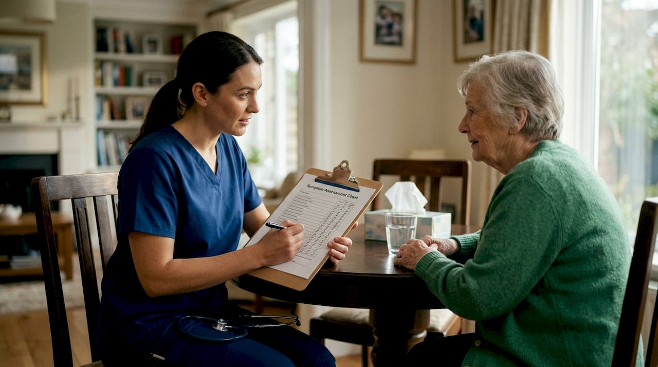 Hospice nurse using pain and dyspnea chart