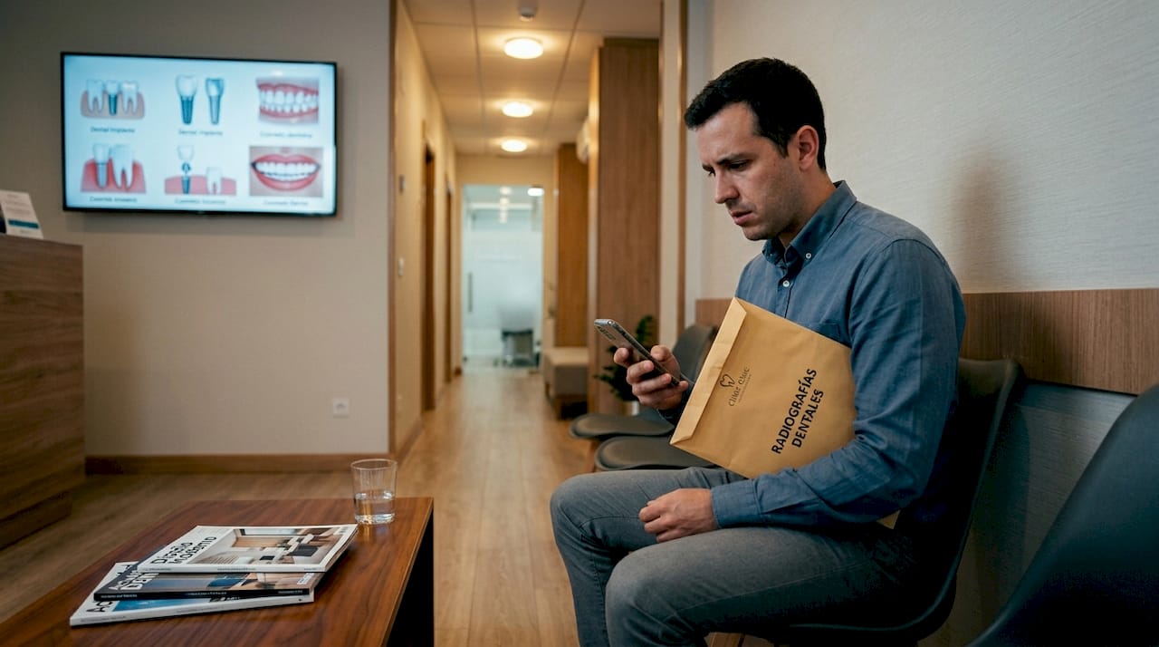 El paciente aguarda en la sala para que le realicen un diagnóstico dental digital.