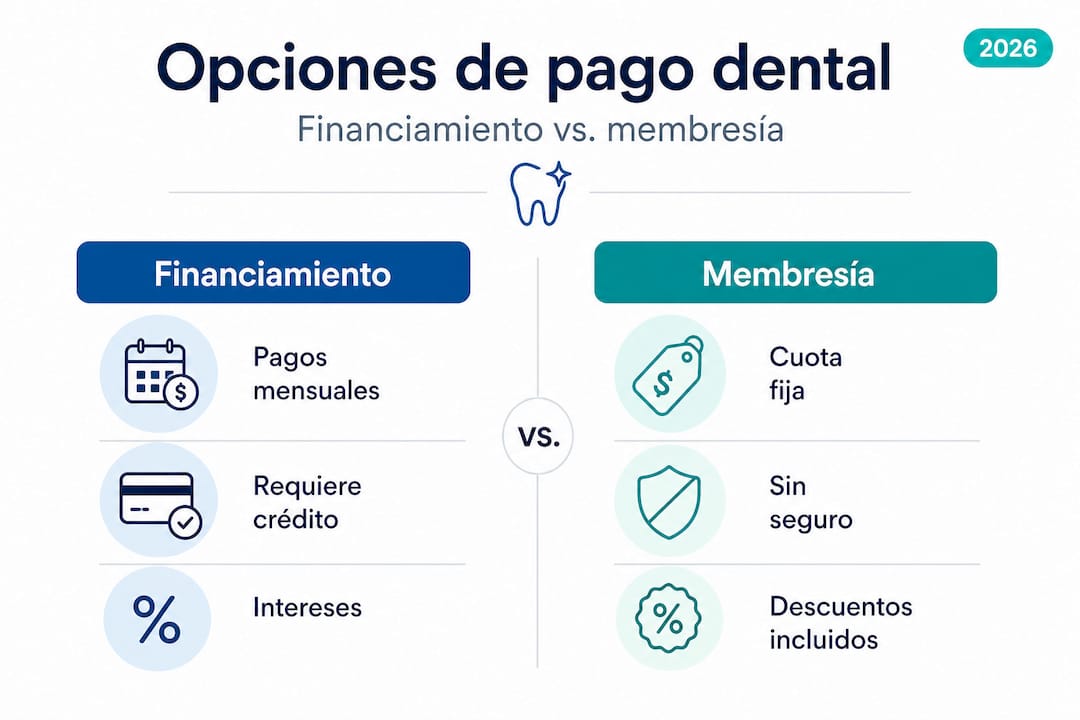 Comparativa visual de las formas de pago para tratamientos dentales en 2026