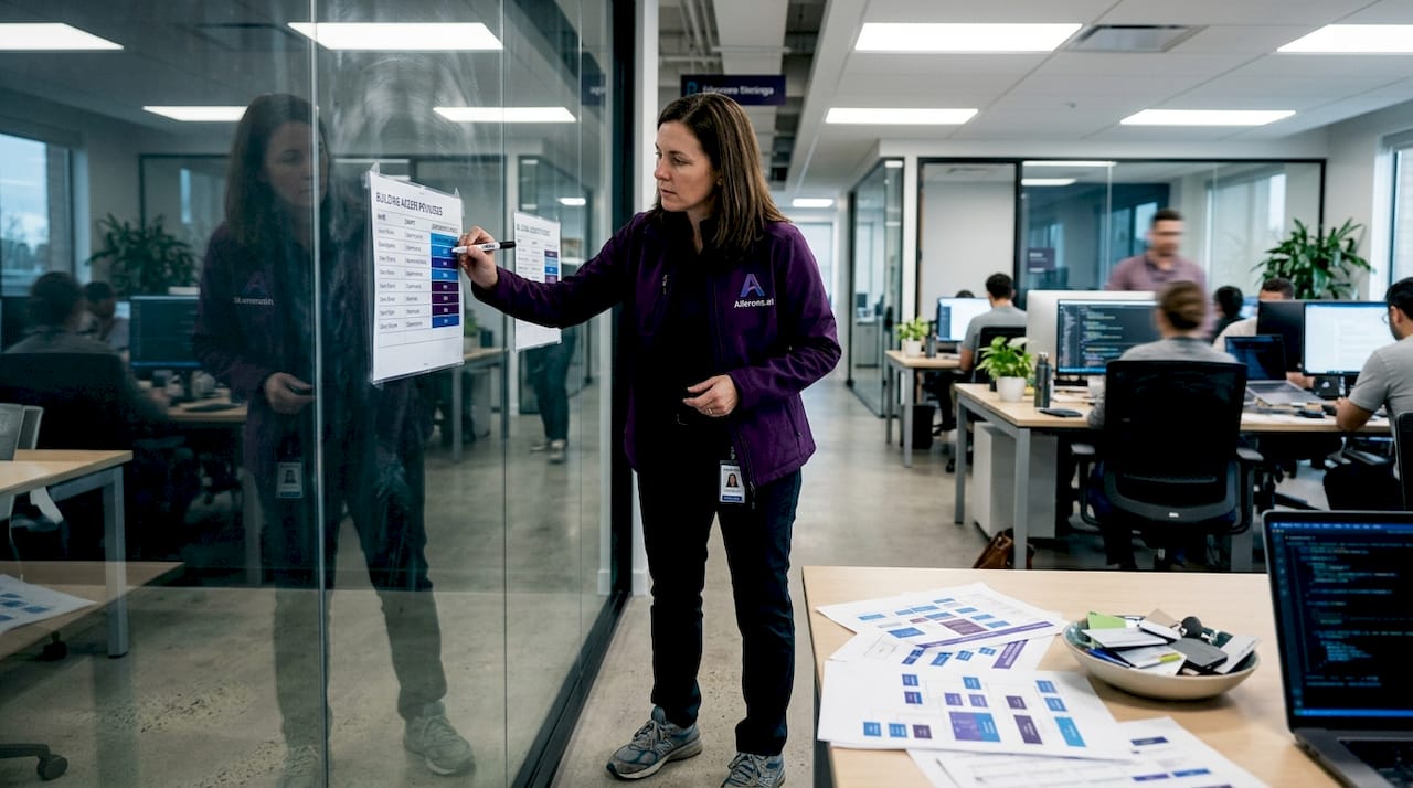 Security engineer updating access protocol wall