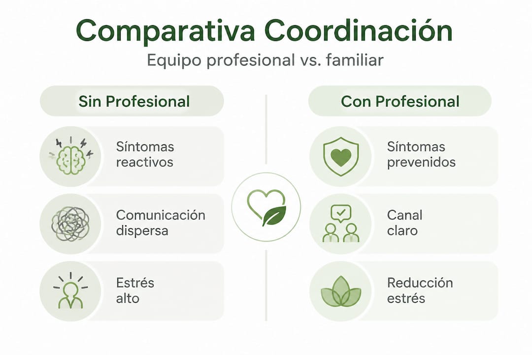 Infografía que muestra las diferencias entre la gestión profesional y la organización en el ámbito familiar