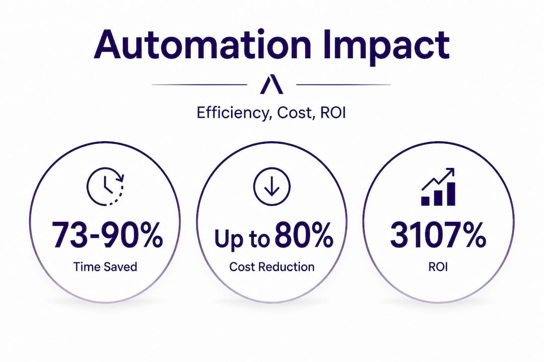 Infographic with stats on automation time, cost, ROI