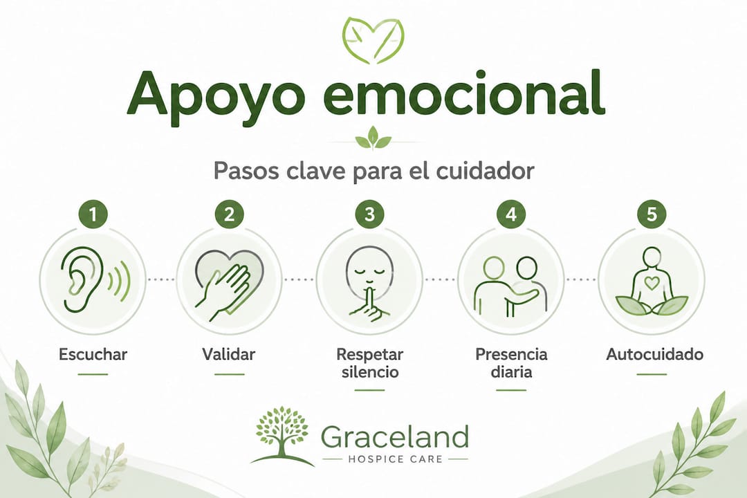Infografía: pasos esenciales para brindar apoyo emocional a quienes cuidan de otros
