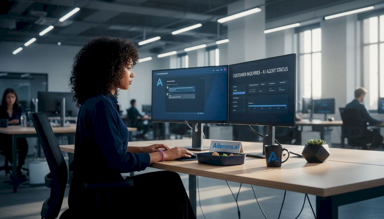 Employee working with AI customer support dashboard
