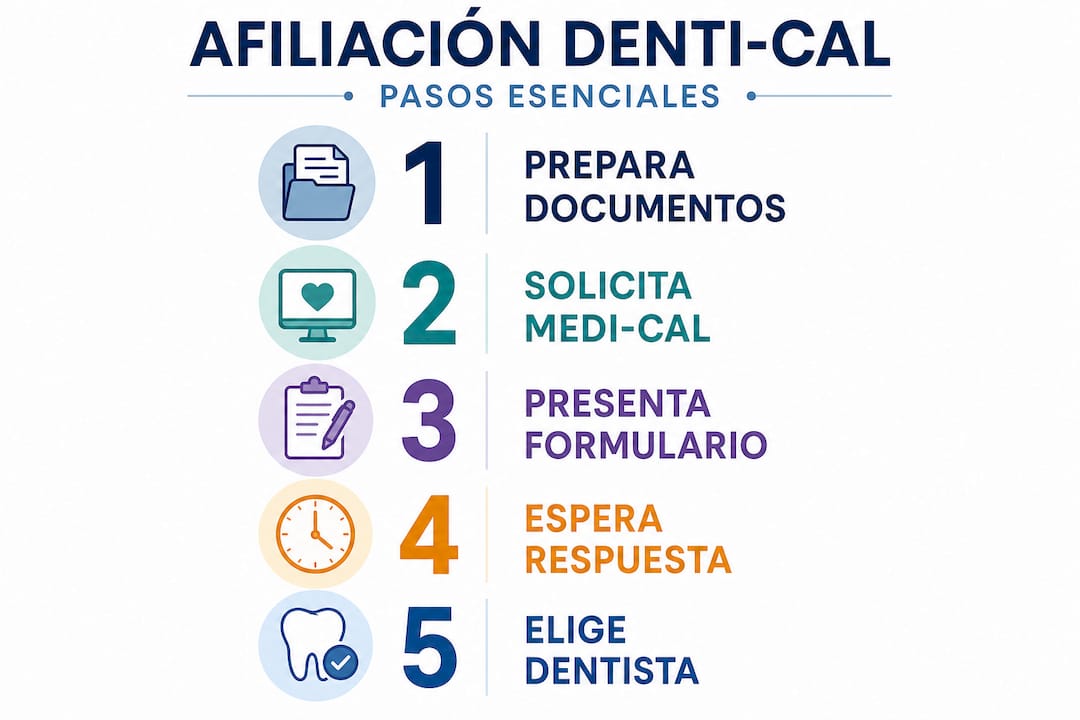 Guía visual con los pasos para inscribirte en Denti-Cal
