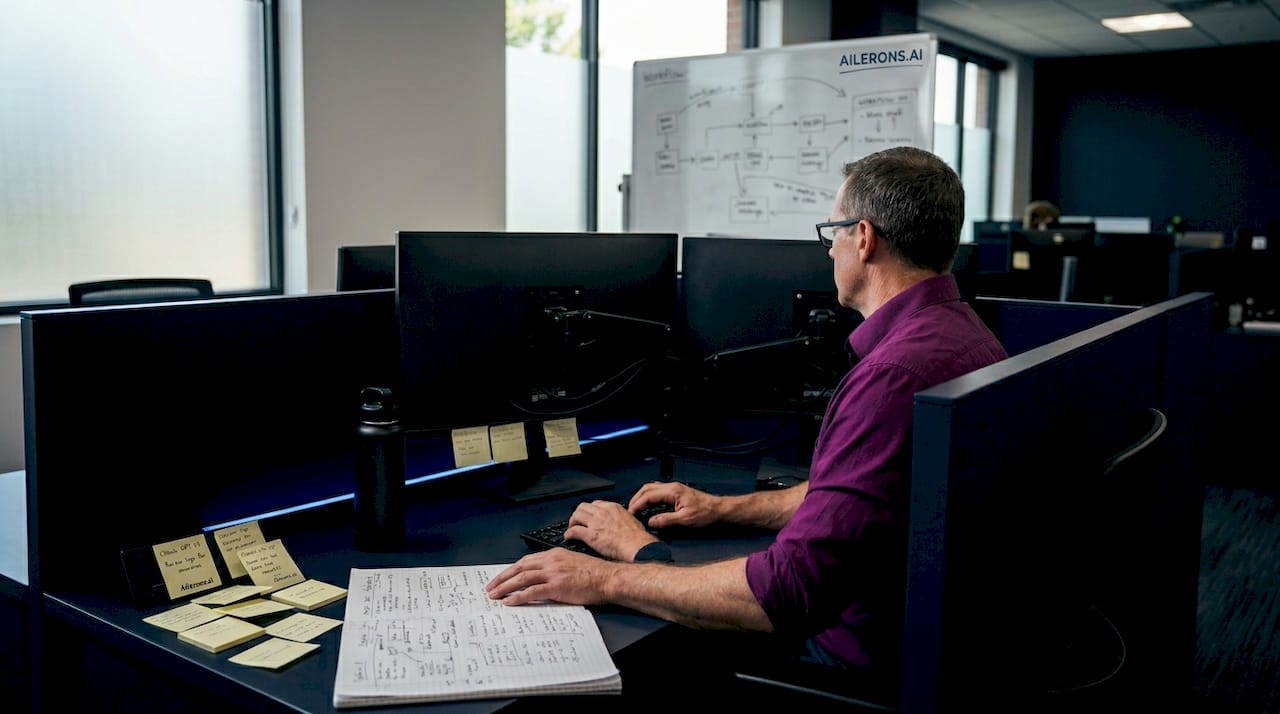 IT manager checking AI workflow logs