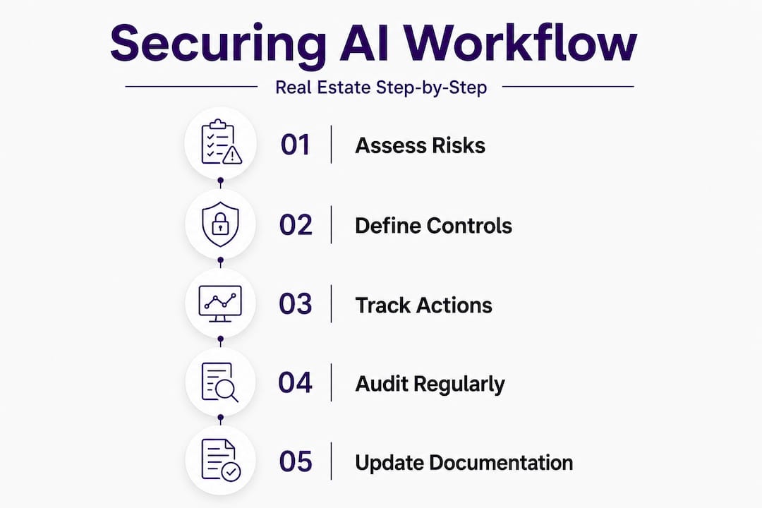 Infographic showing secure real estate AI workflow steps