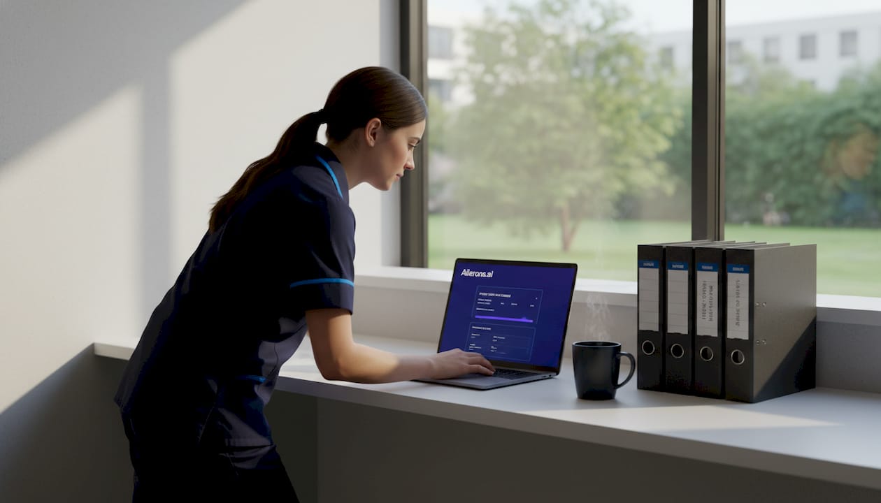 Nurse enters data in clinical EMR software