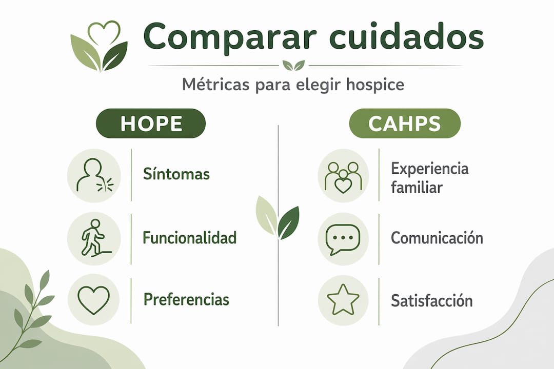 Comparativa visual de indicadores HOPE y CAHPS en cuidados paliativos
