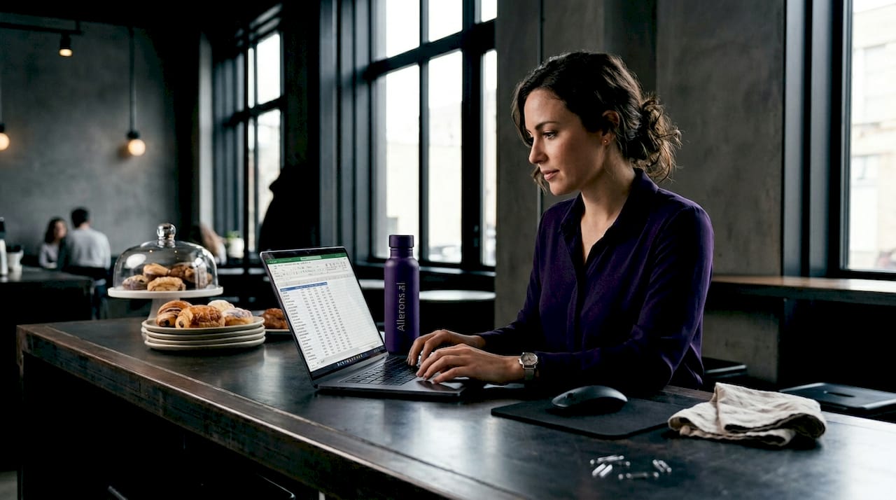 Worker manually enters data at cluttered desk