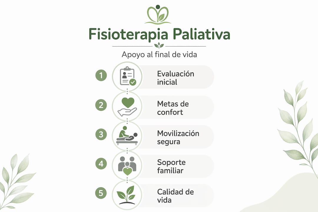 Infografía: etapas clave de la fisioterapia en cuidados paliativos