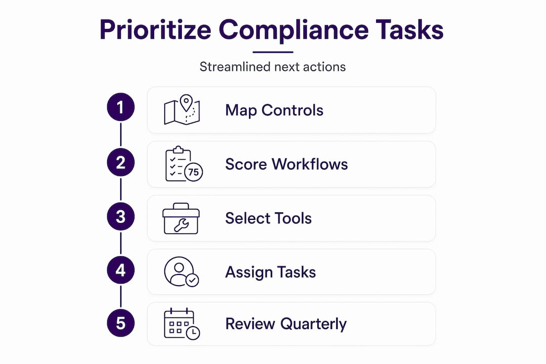 Infographic showing 5-step compliance task workflow