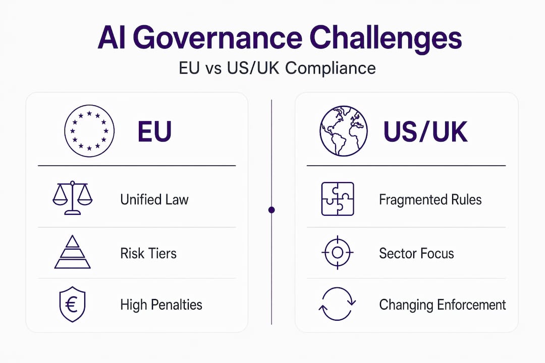 Infographic comparing EU and US/UK AI governance