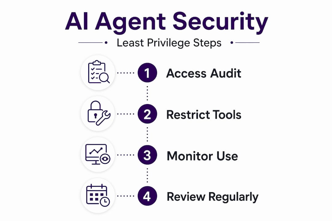 Infographic showing least privilege steps for AI agents