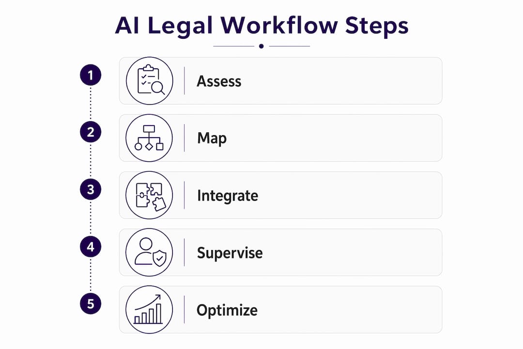 Infographic showing AI workflow steps in legal work