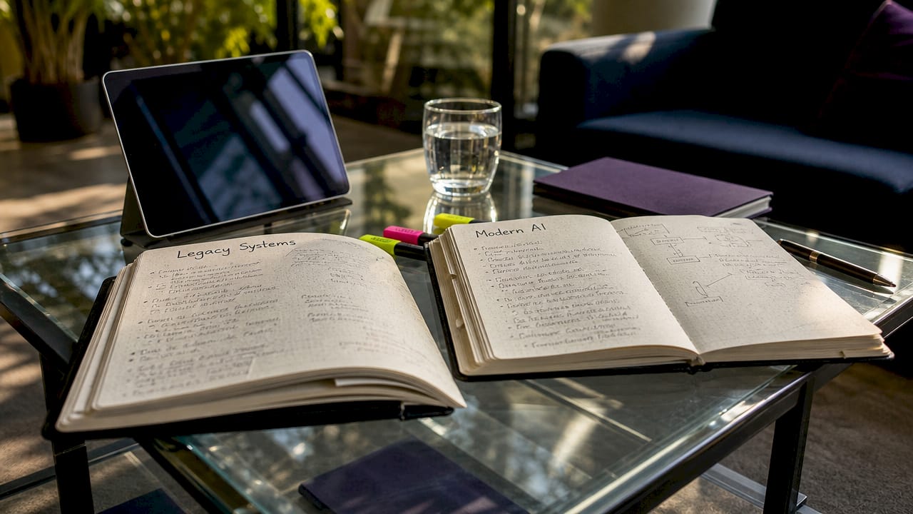 Overhead view of notebooks comparing security frameworks