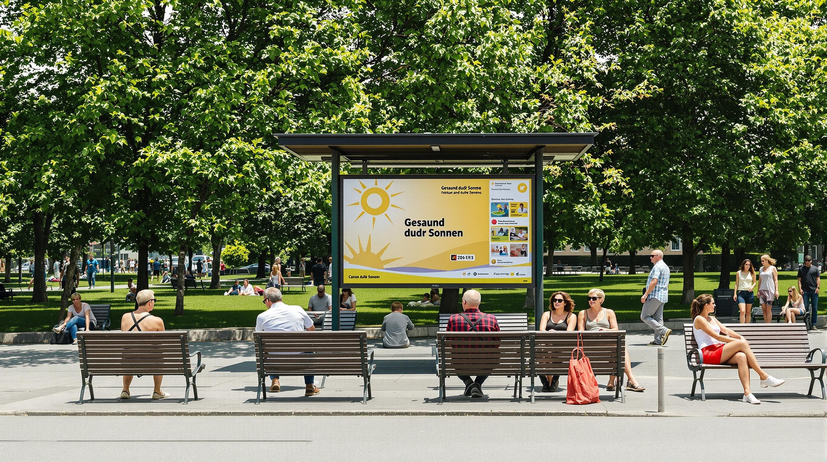 Group of adults enjoying sunlight in a German park promoting Vitamin D and wellbeing