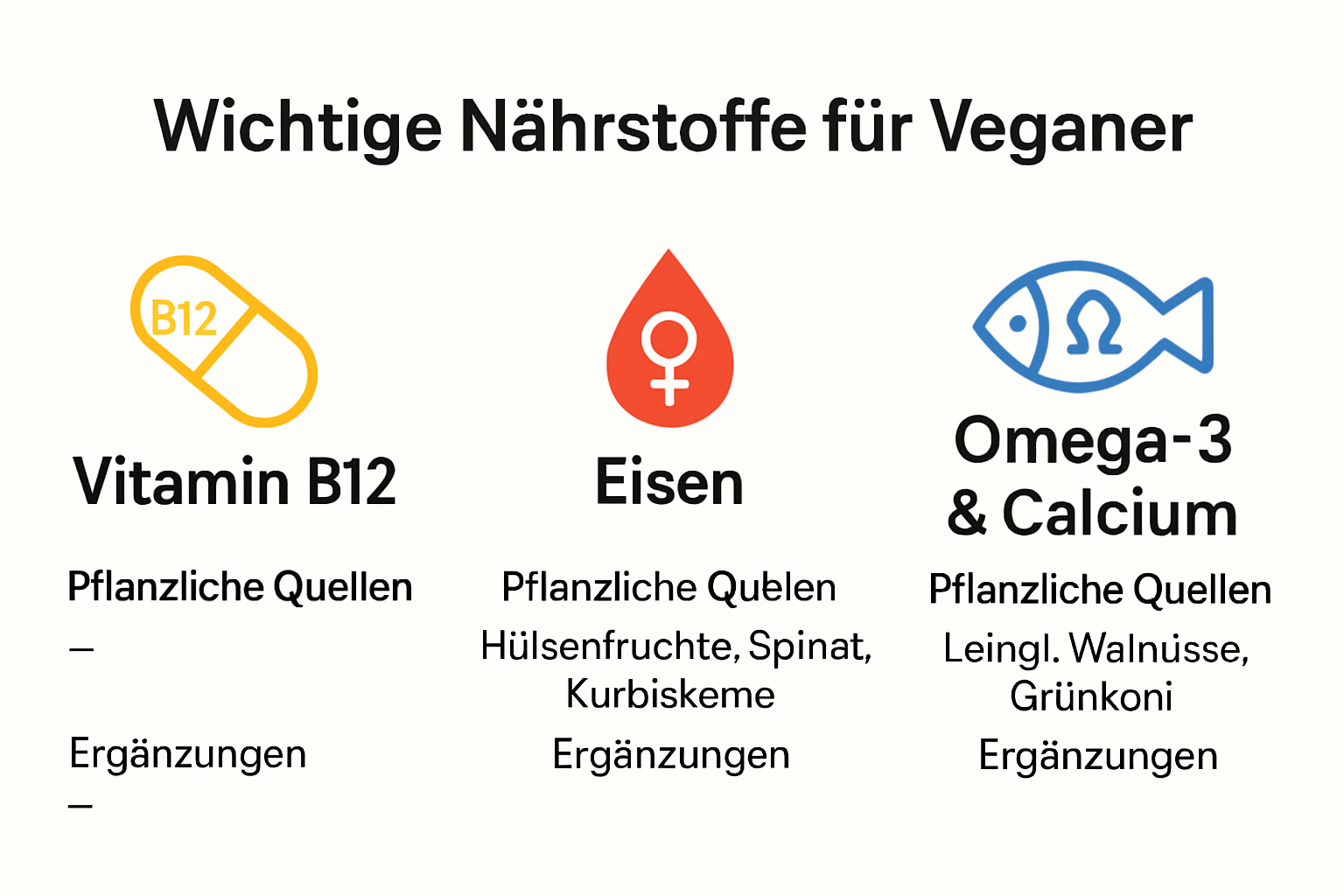 Infografik zu veganen Nährstoffen und pflanzlichen Quellen