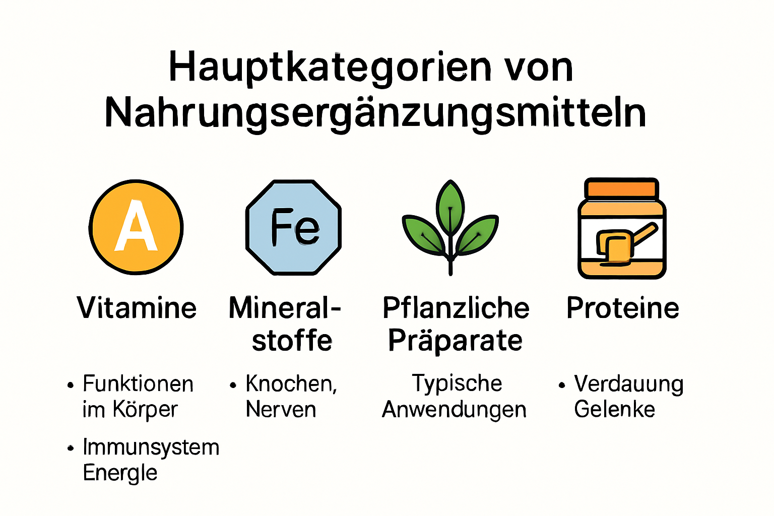 Arten von Nahrungsergänzungsmitteln – Überblicksgrafik