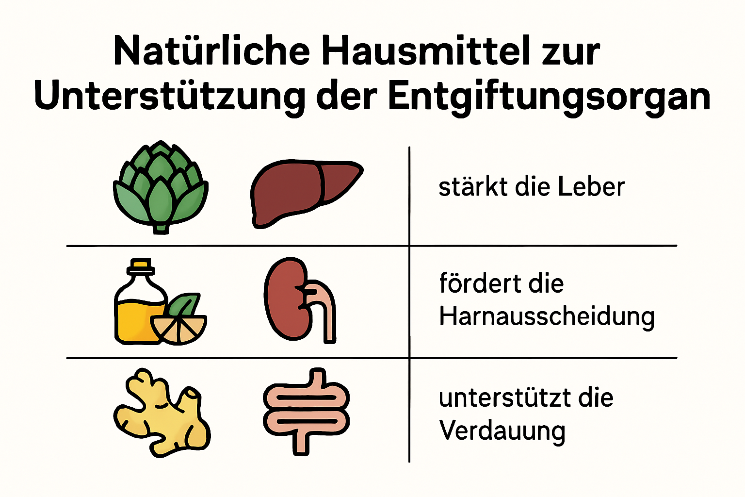 Infografik zu Hausmitteln für die Körperentgiftung und unterstützten Organen