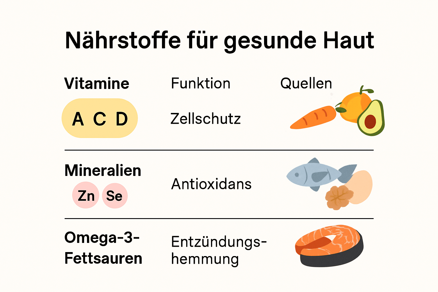 Infografik: Nährstoffe und Lebensmittel für bessere Haut
