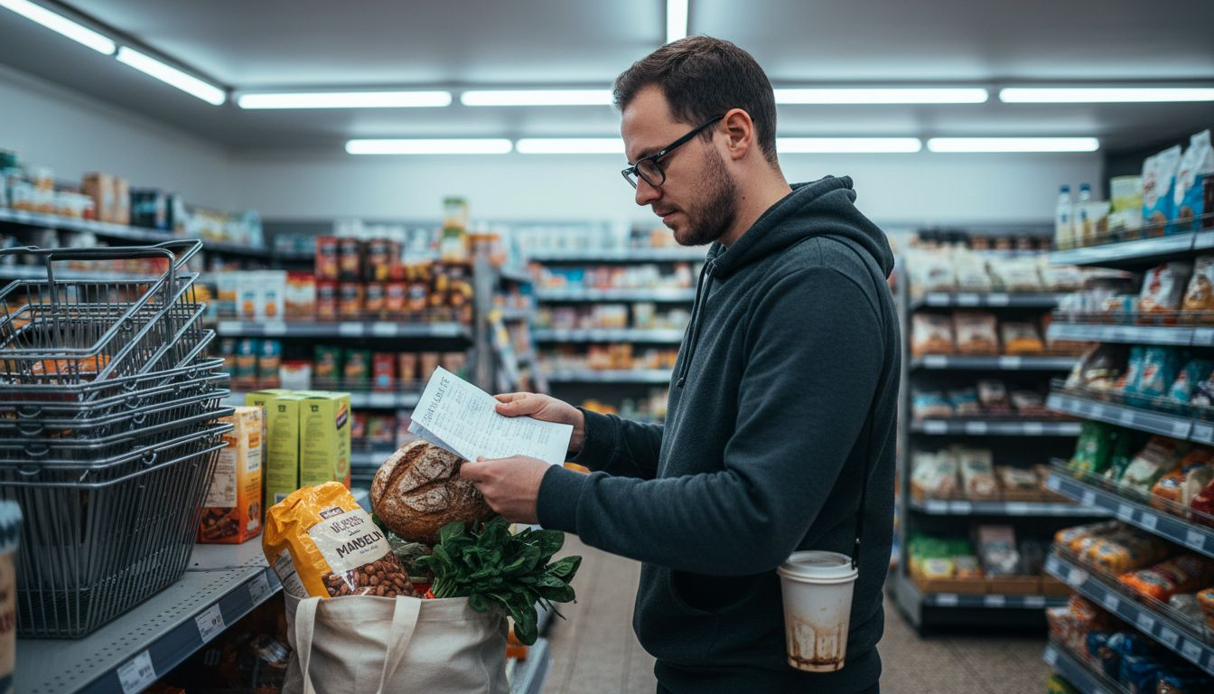 Ein Mann stellt sich eine Auswahl vegetarischer Lebensmittel zusammen, die besonders reich an B-Vitaminen sind.