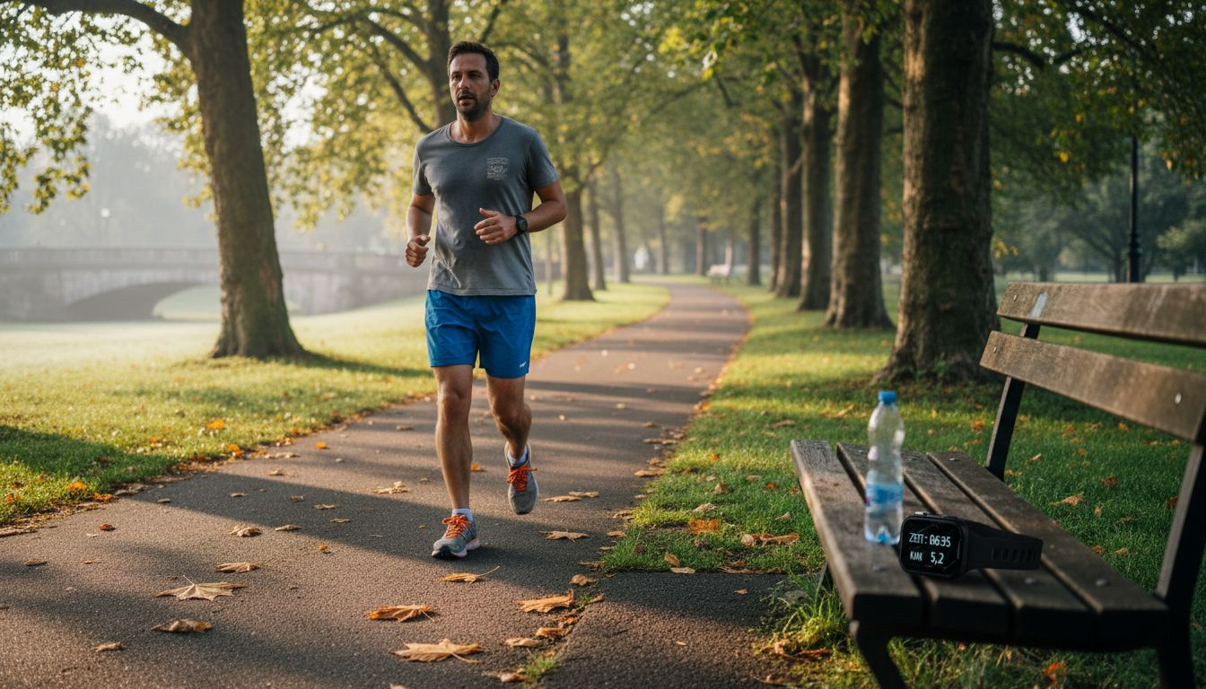 Ein Mann dreht am frühen Morgen seine Joggingrunde durch den Stadtpark.