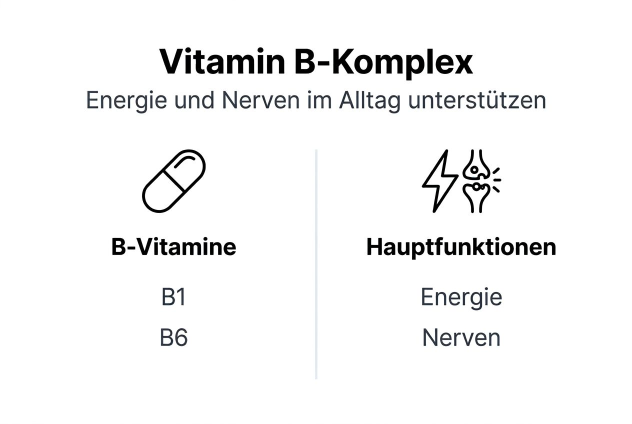 Übersichtsgrafik: B-Vitamine und ihre wichtigsten Aufgaben im Körper