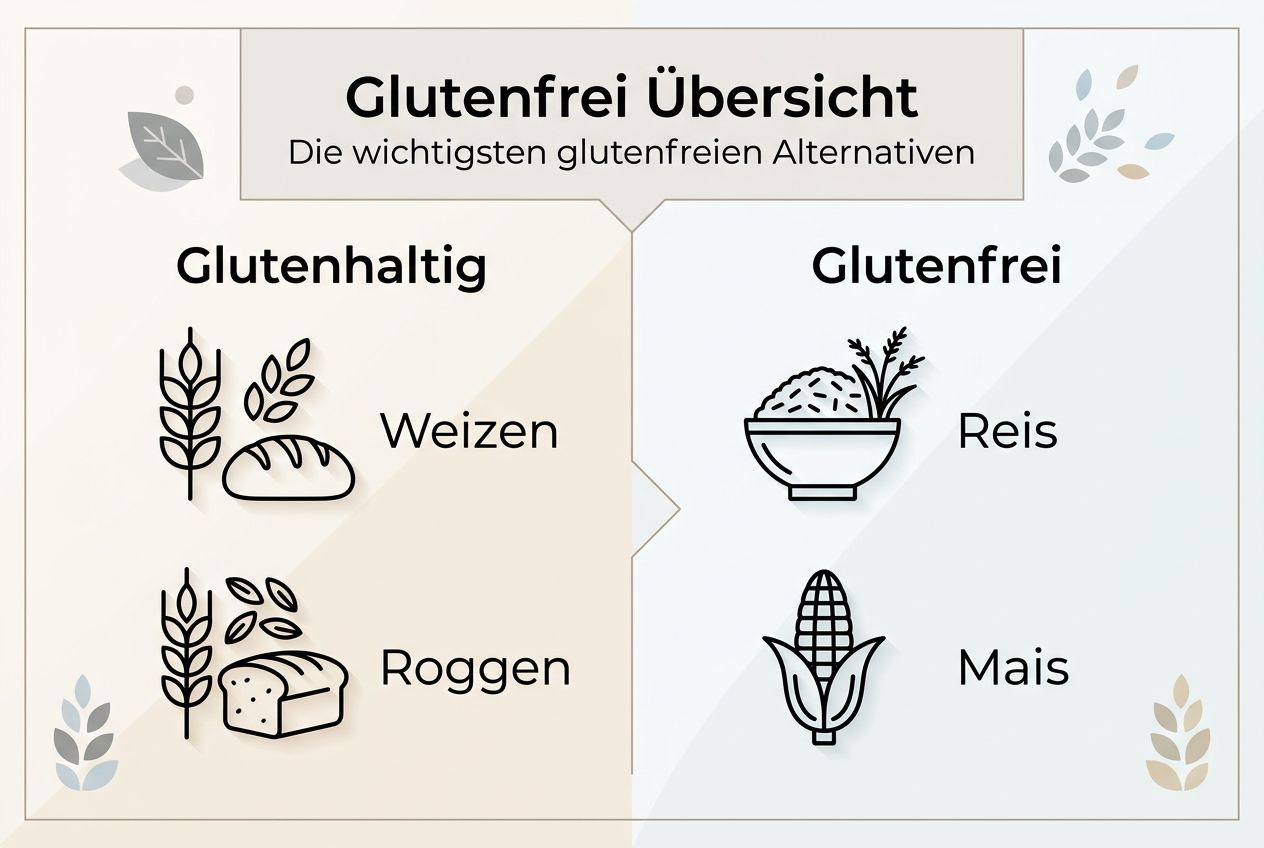 Diese Infografik verschafft einen Überblick über glutenfreie und glutenhaltige Lebensmittel.