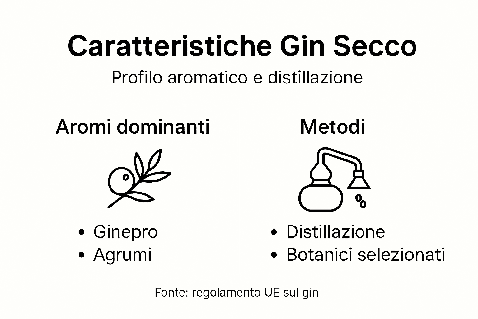 Infografica dedicata alle principali caratteristiche e ai metodi di produzione del gin secco