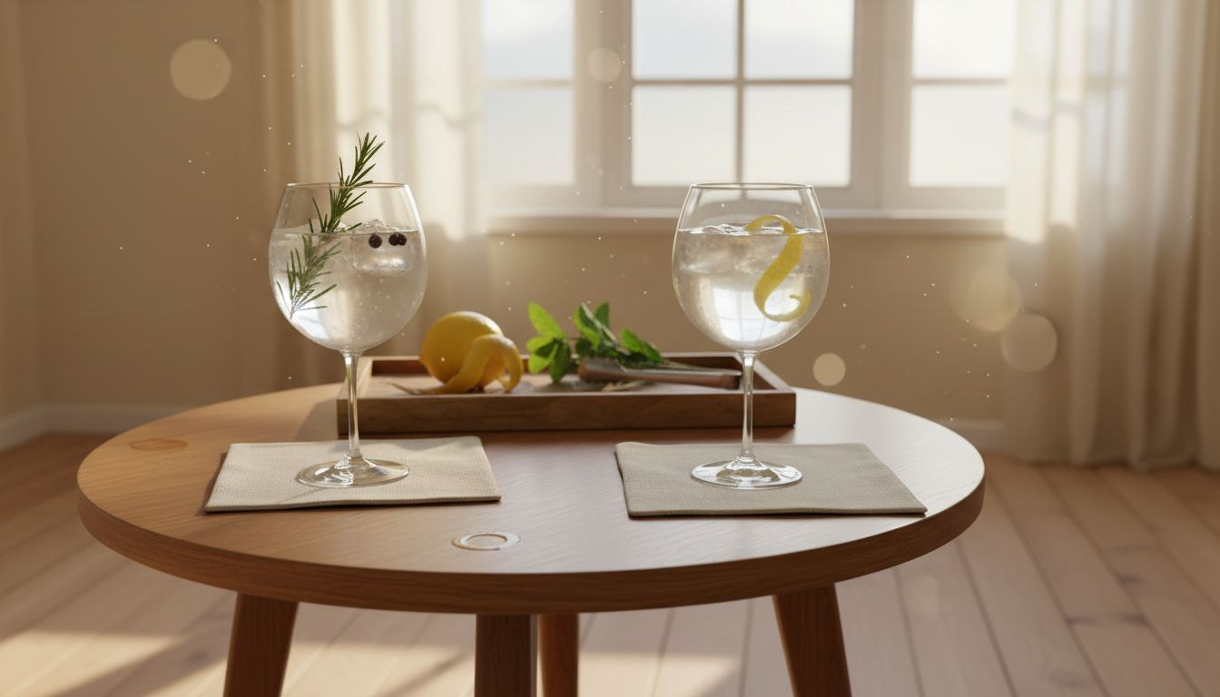 Premium gin glasses with fresh garnishes