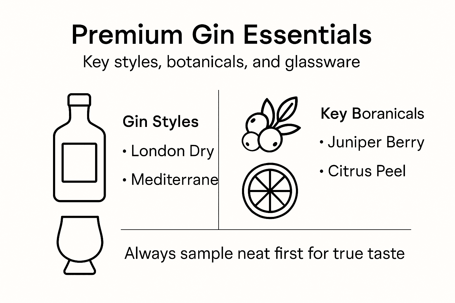 Infographic highlighting premium gin styles and essentials