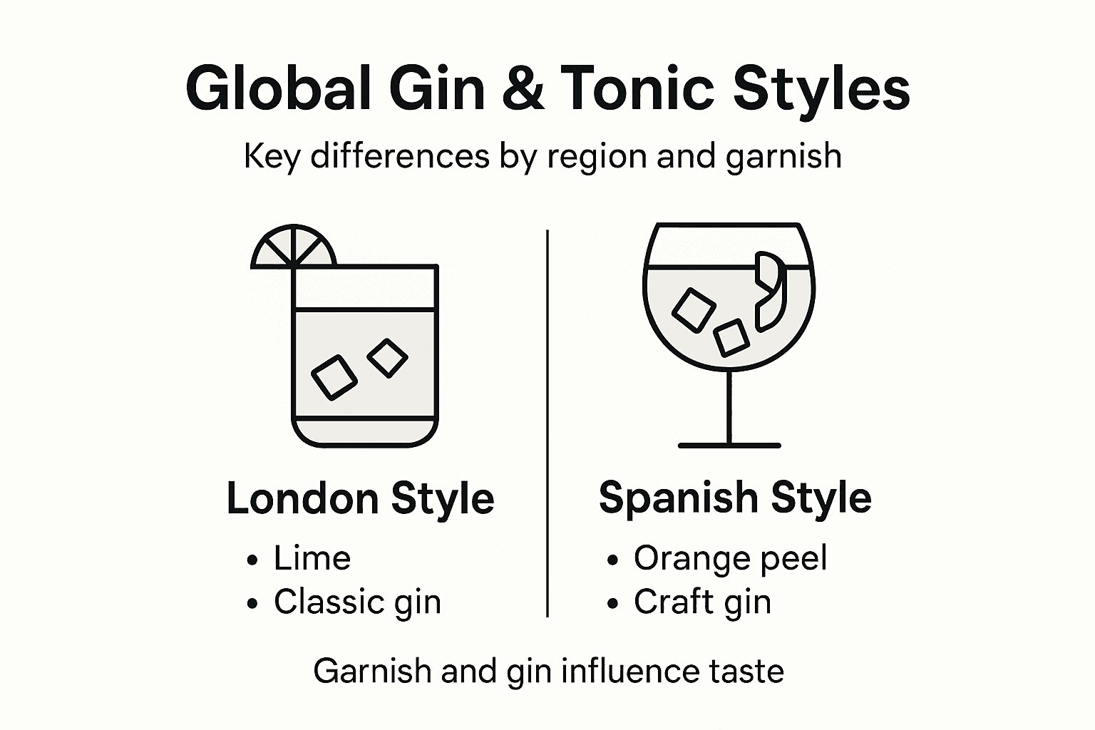 Infographic comparing gin and tonic styles by region