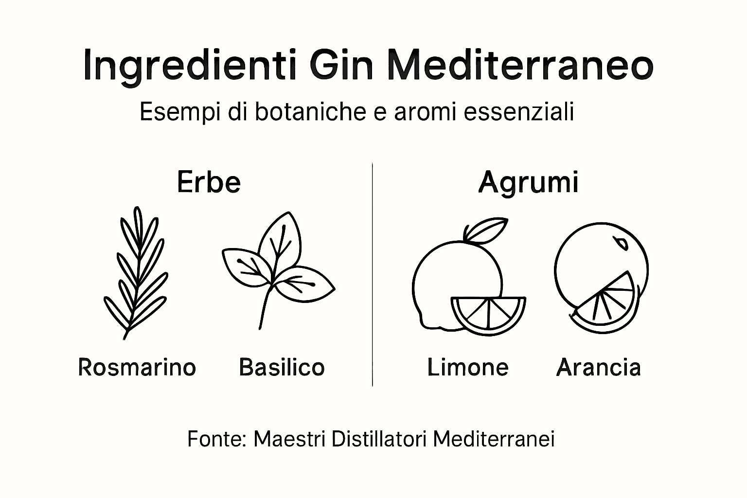 Infografica sulle botaniche del gin artigianale mediterraneo