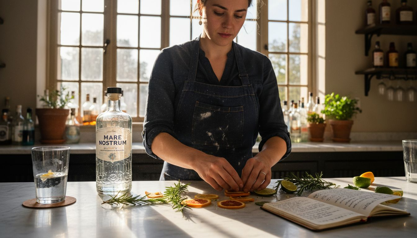 Bartender arranging Mediterranean gin botanicals