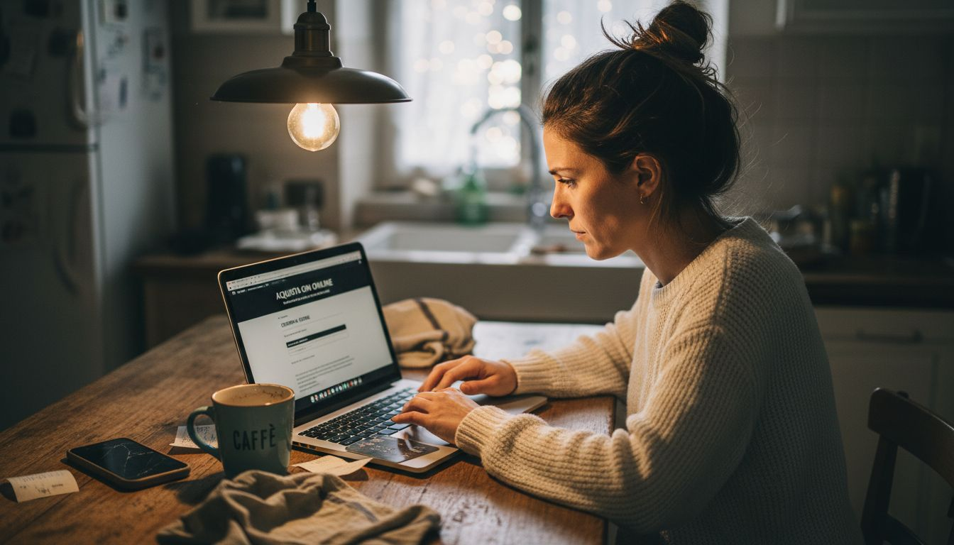 Donna che acquista gin online in tutta sicurezza