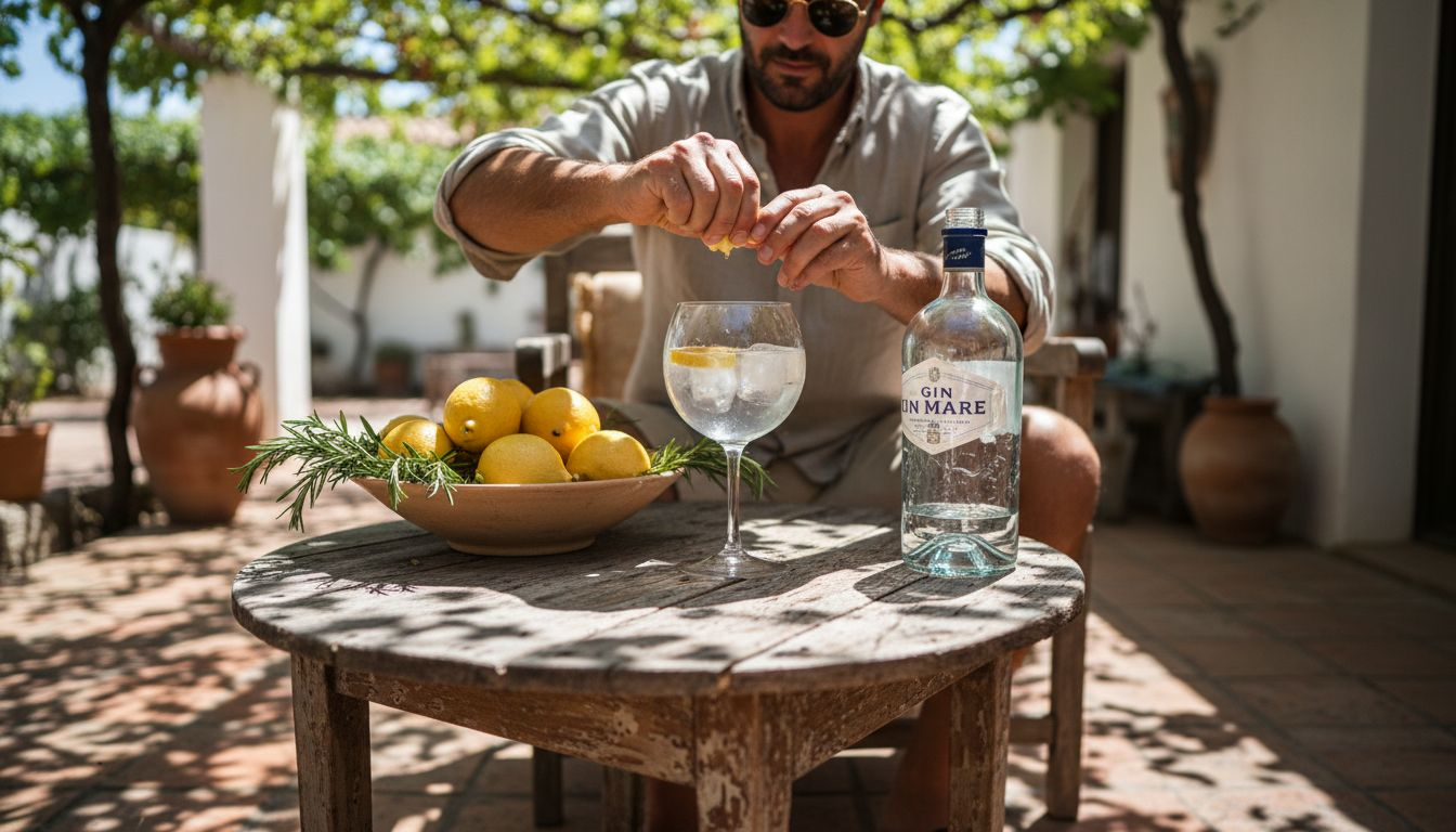 Gin and tonic prepared on Mediterranean terrace