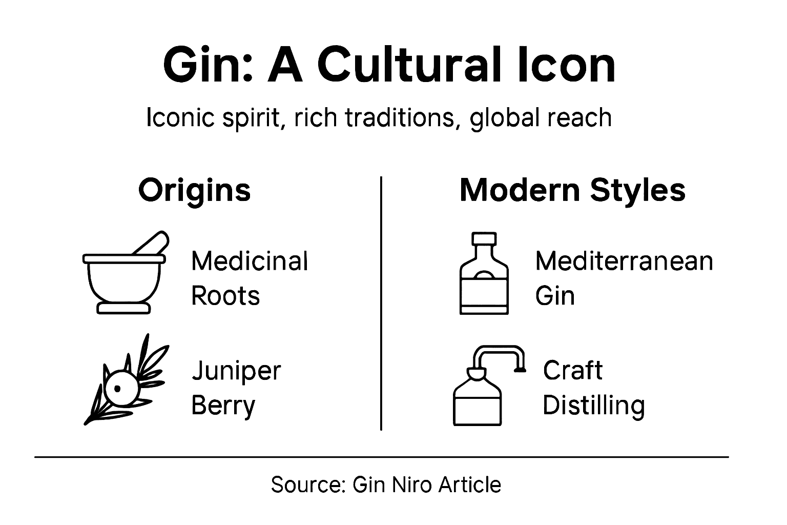 Infographic depicting gin's evolution and key styles