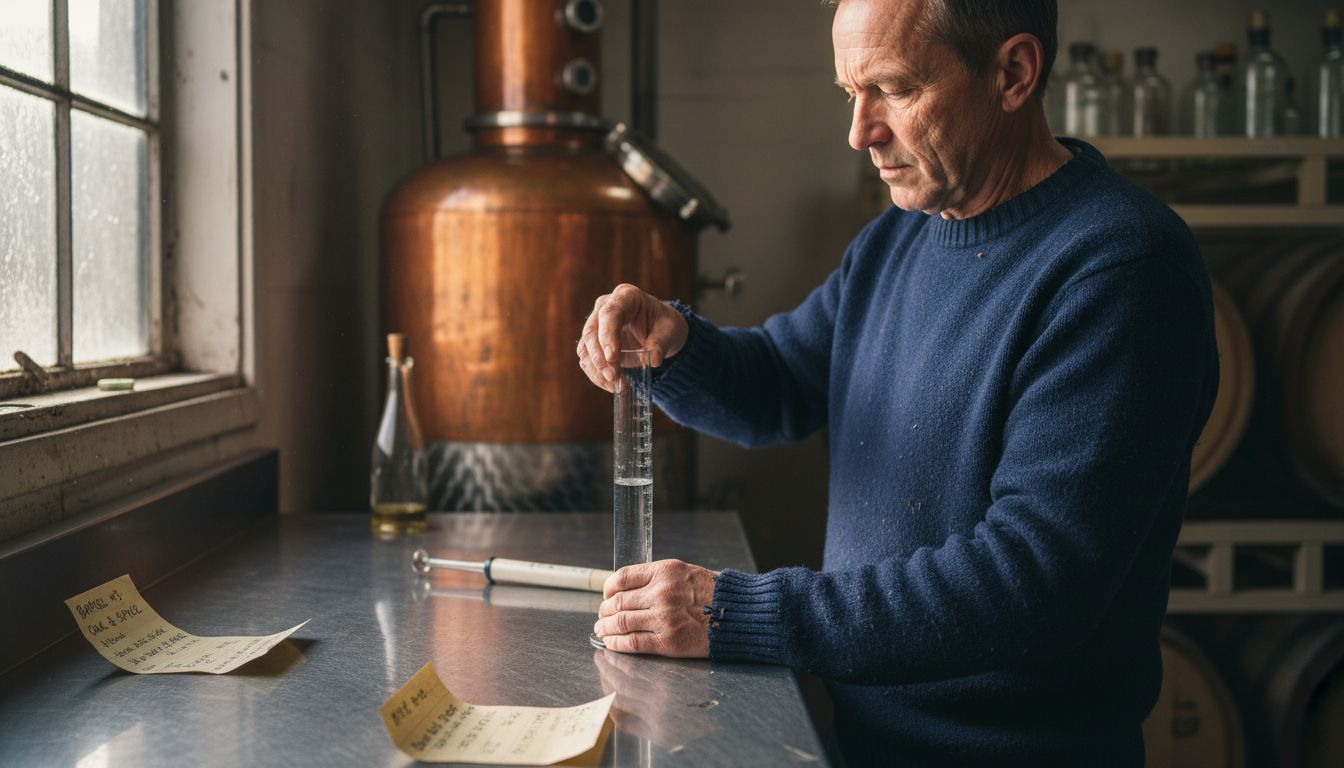 Distiller measuring base spirit for gin