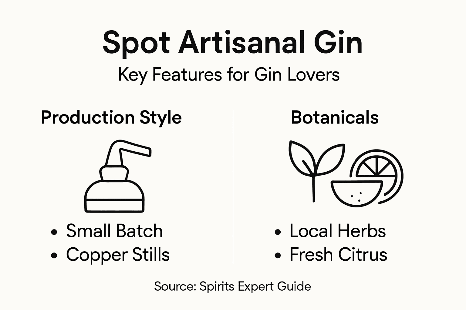 Infographic with features of artisanal gin