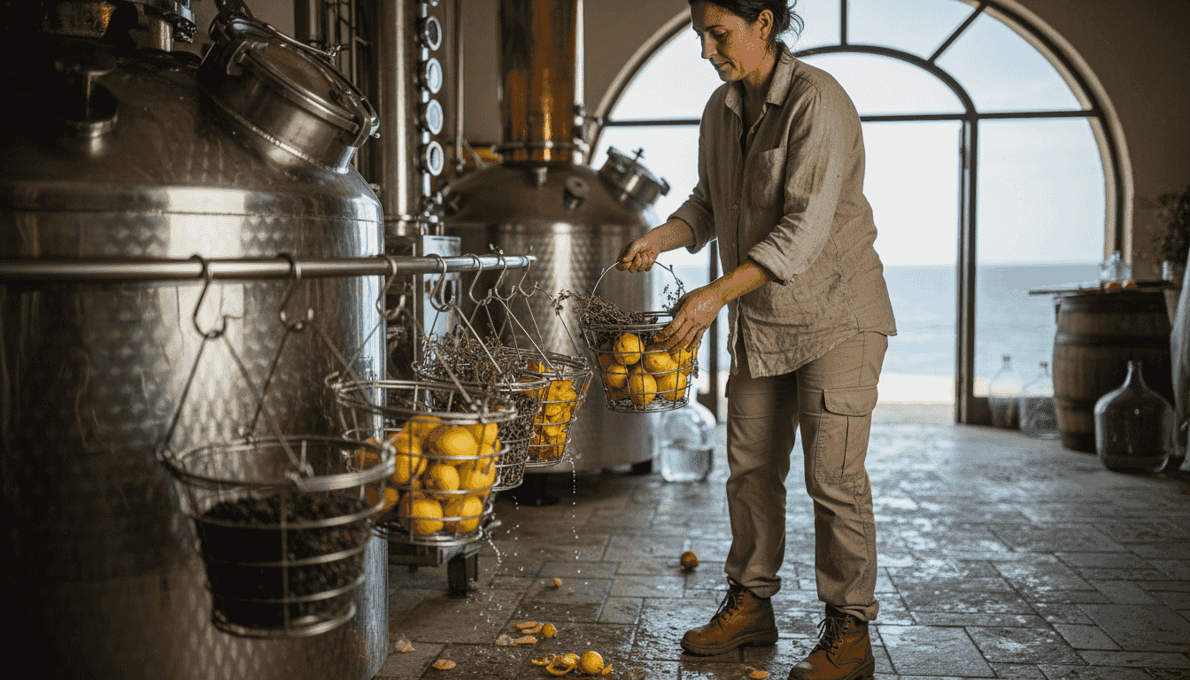 Distiller preparing botanicals for gin