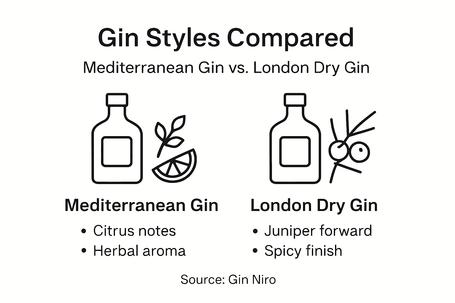 Infographic comparing Mediterranean and London Dry gin