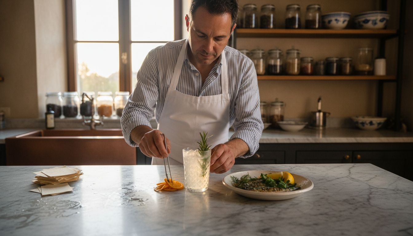 Chef arranging Sicilian gin food pairings