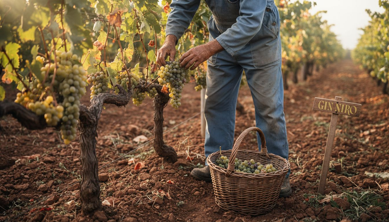 Contadino alle prese con la vendemmia dello zibibbo in Sicilia
