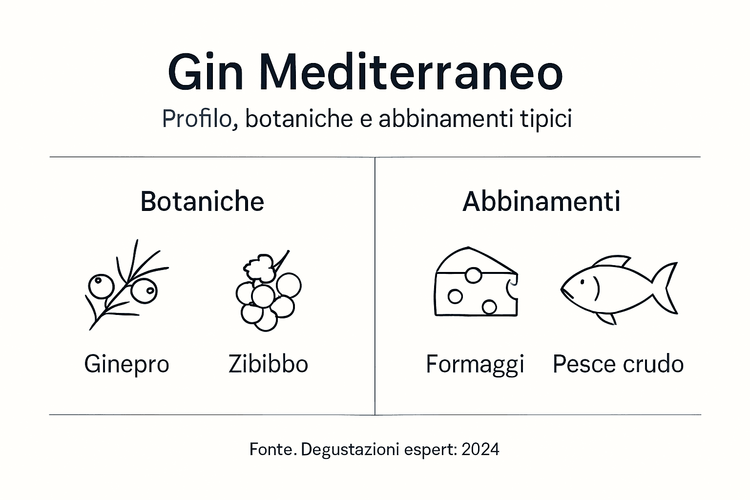 Infografica: botaniche mediterranee per il gin e suggerimenti di abbinamento
