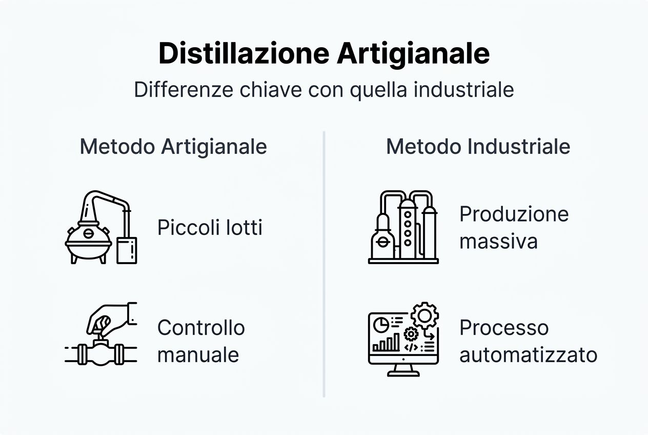 Infografica: le principali differenze tra distillazione artigianale e industriale