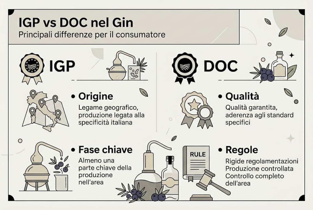 Infografica dedicata alle certificazioni IGP e DOC nel mondo del gin