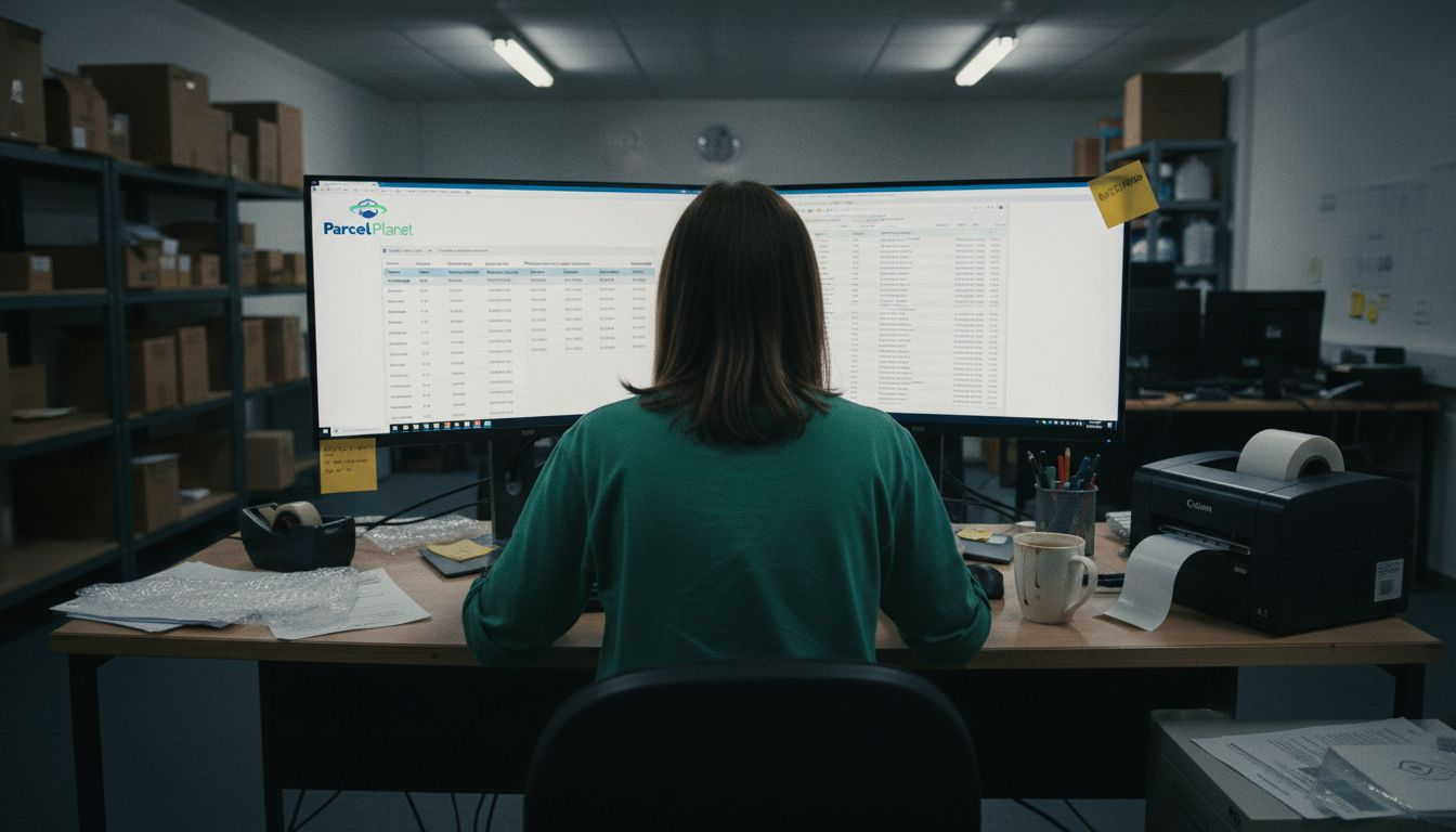 Staff using shipping automation software at desk