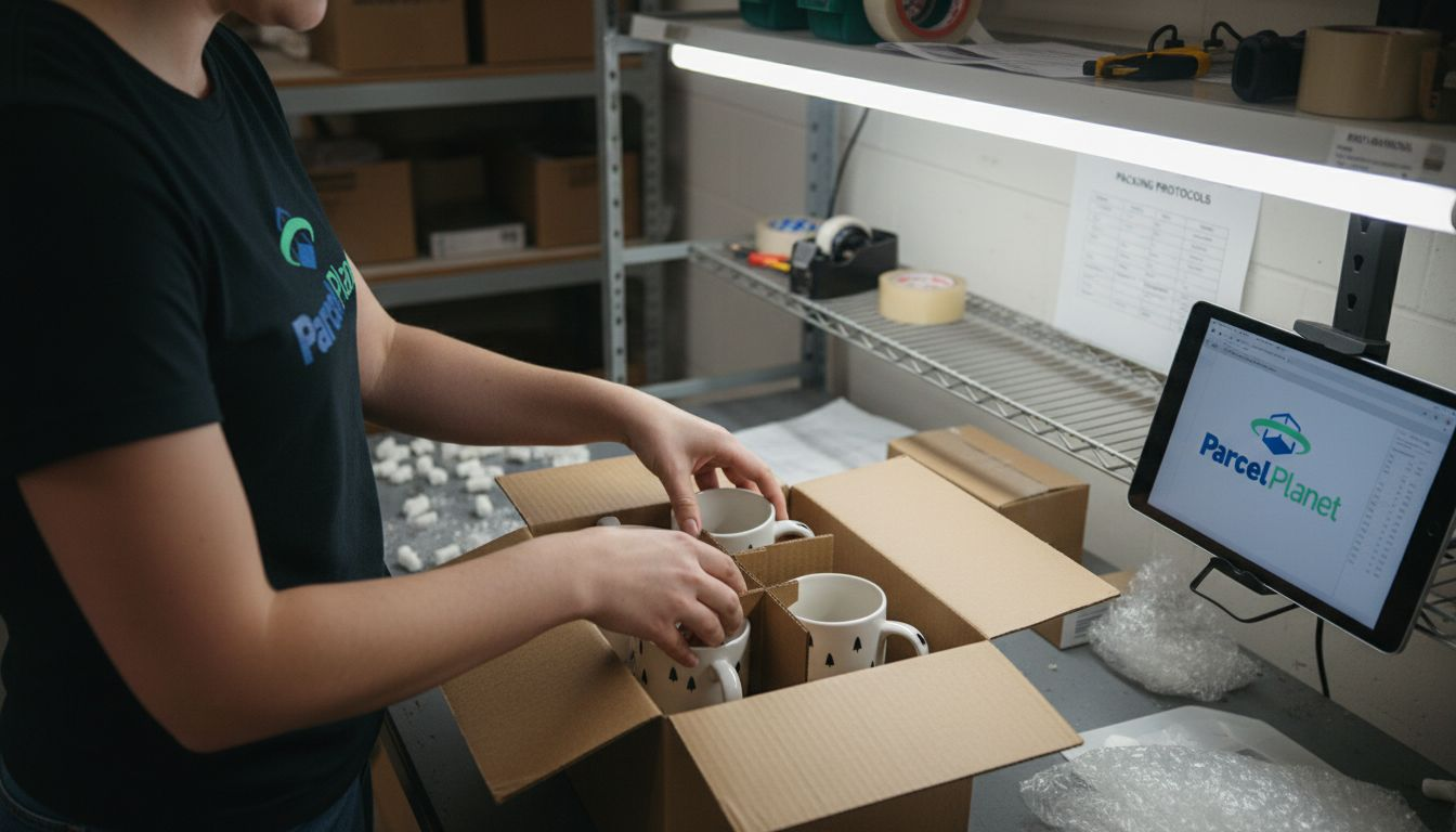 Technician assembles corrugated protective packaging