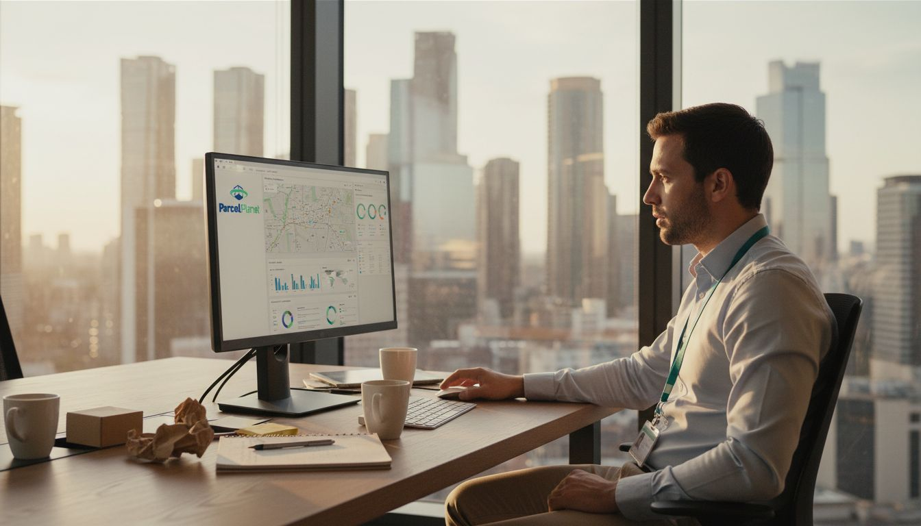 Manager reviews logistics dashboard in meeting room